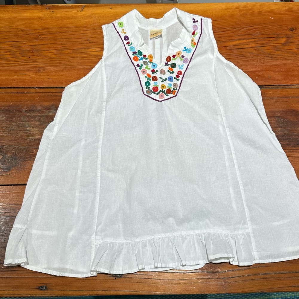 Suria Embroidered Tank Blouse, White, Women's Med